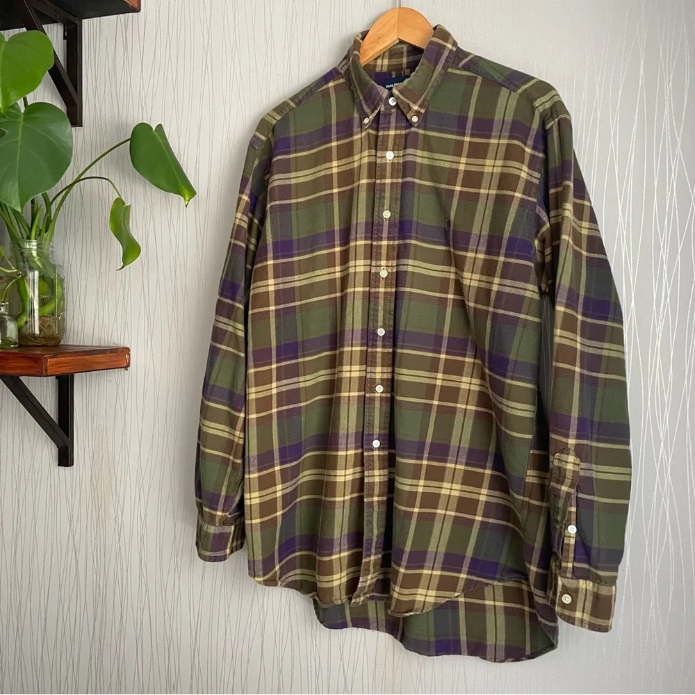 Vintage Ralph Lauren Golf Large Long Sleeve Shirt Khaki Green - Picture 2 of 8